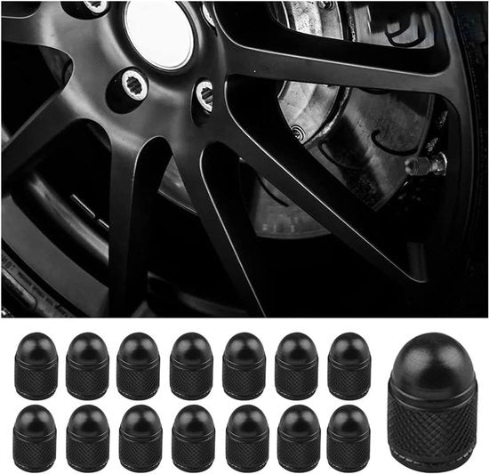 Capsotti di valvola di gomma in alluminio da 15 pezzi - Accessori antipolvere per auto, biciclette, camion, motociclette (Nero)