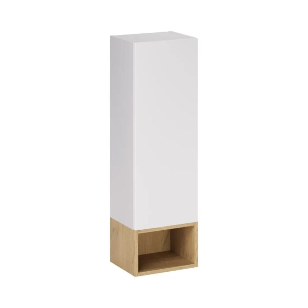 Colonna di stoccaggio OSTER 30cm – mobile sospeso bianco opaco 1 porta e nicchia visibile in rovere chiaro