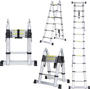 Ladder Telescopica Soft Close - Altezza di Lavoro 1,9+1,9 m - Argento con Stabilizzatore
