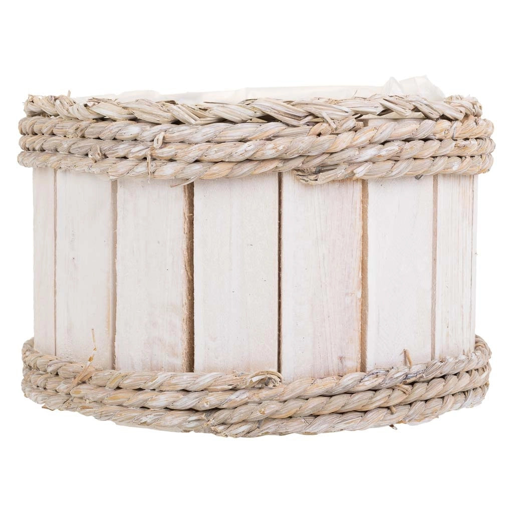 Cesto in legno e corda bianco d20x12/21h