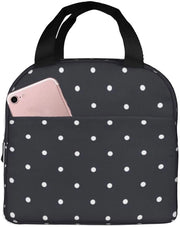Borsa isolata per pranzo con punti neri, contenitore per pranzo riutilizzabile, termos, borsa per picnic, ufficio, lavoro