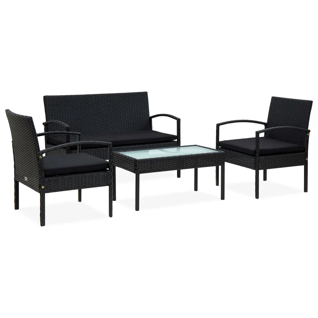 Set Divani da Giardino 4 pz con Cuscini in Polyrattan Nero cod mxl 34849