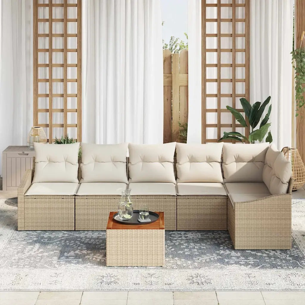 Set Divano da Giardino con cuscino 7 pcs Beige polyrattan 3347841