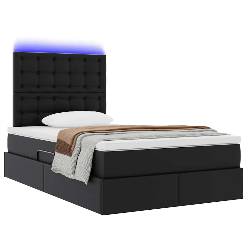 Letto con contenitore e LED Nero 120 x 190 cm Pelle Sintetica