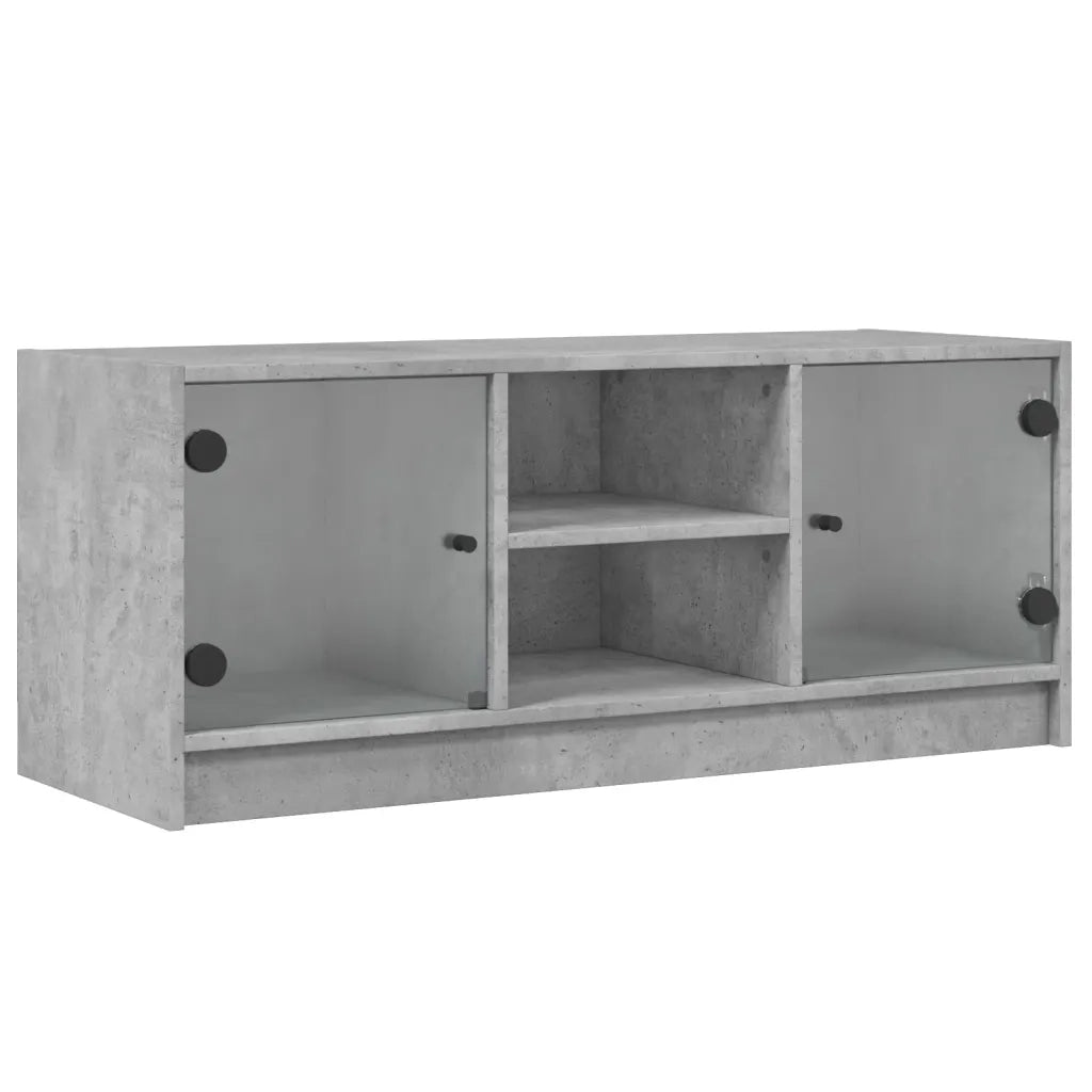 Mobile TV | Armadietto TV | Mobile Porta TV con Ante in Vetro Grigio Cemento 102x37x42 cm
