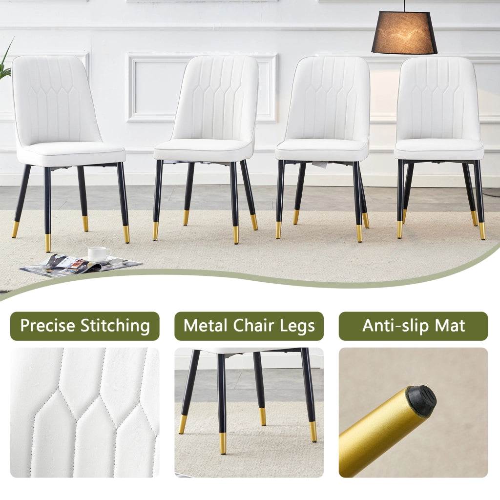Sedia da pranzo Set da 2 con schienale ergonomico e gambe in metallo antiscivolo in PU bianco e metallo nero