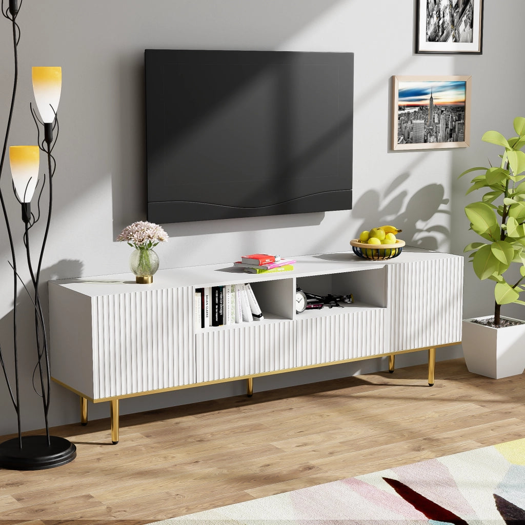 Mobile TV con 2 Cassetti e 2 Vani; Dettagli Dorati; Stile Moderno; Soggiorno; 165??36??55 cm; in Pannello Truciolare; Bianco