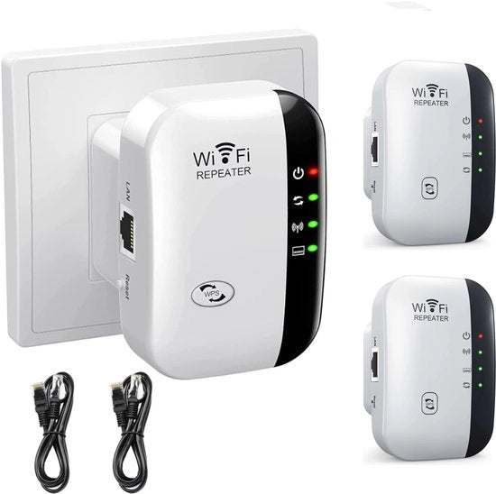 Ripetitore WiFi-2 pezzi-Ripetitore WiFi per presa di corrente-Aumentatore segnale per la casa-Regolabile con un solo clic-Ripetitore WiFi-300Mbps-Fibra ottica-inclusa la fibra ottica da 90cm