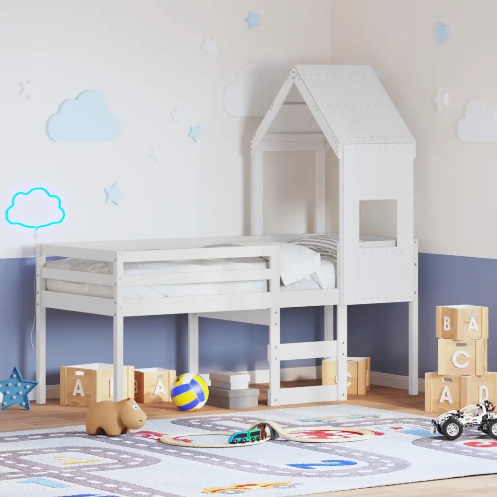 Letto a Soppalco con Tetto Bianco 90x190 cm in Legno di Pino 3282017