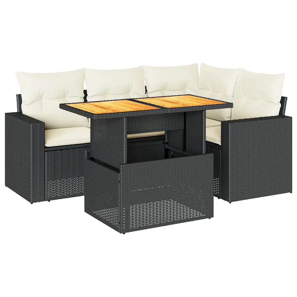 Set Divani da Giardino 5 pz con Cuscini in Polyrattan Nero