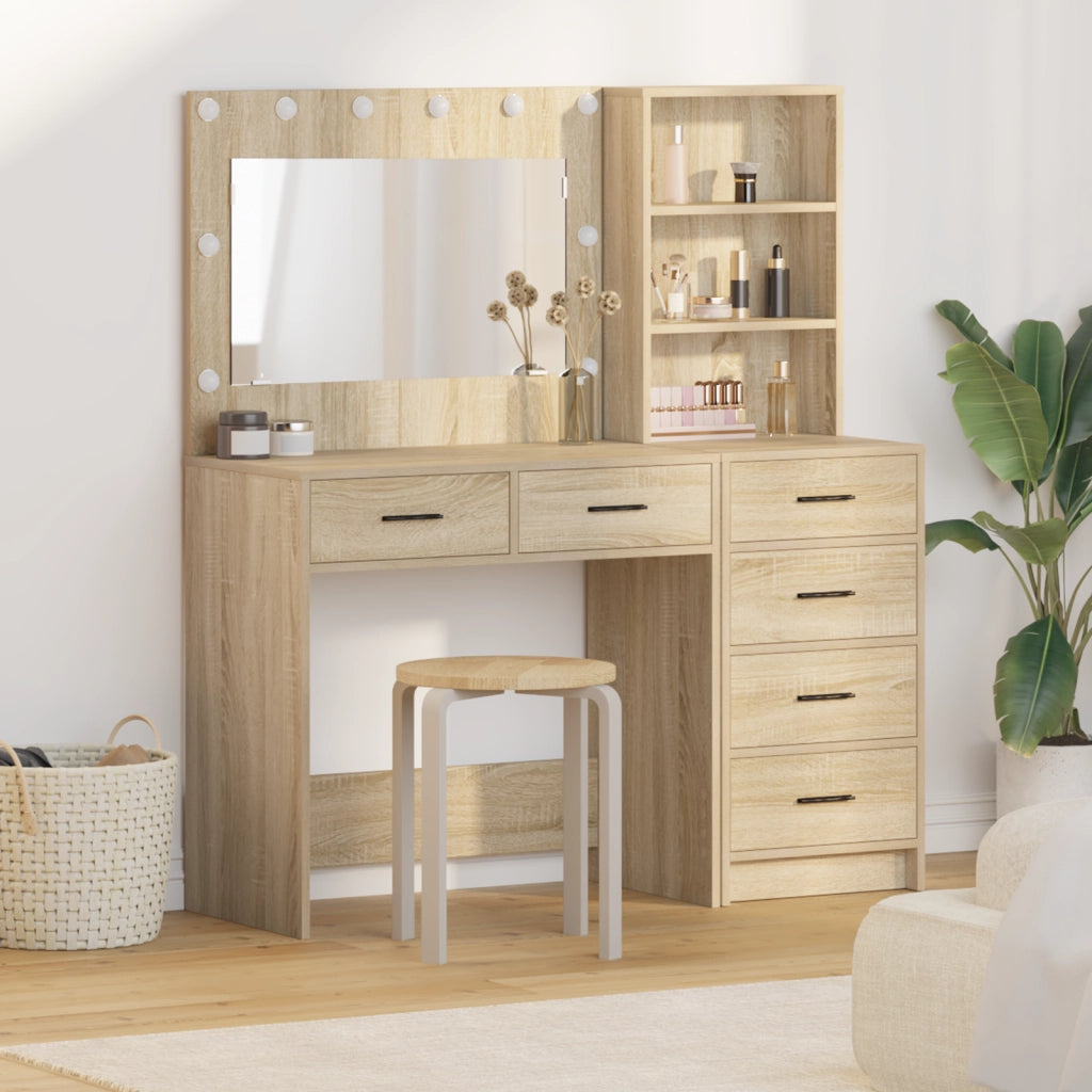 Set di Toeletta da 2 Pezzi con LED in Rovere Sonoma in Legno Ingegnerizzato