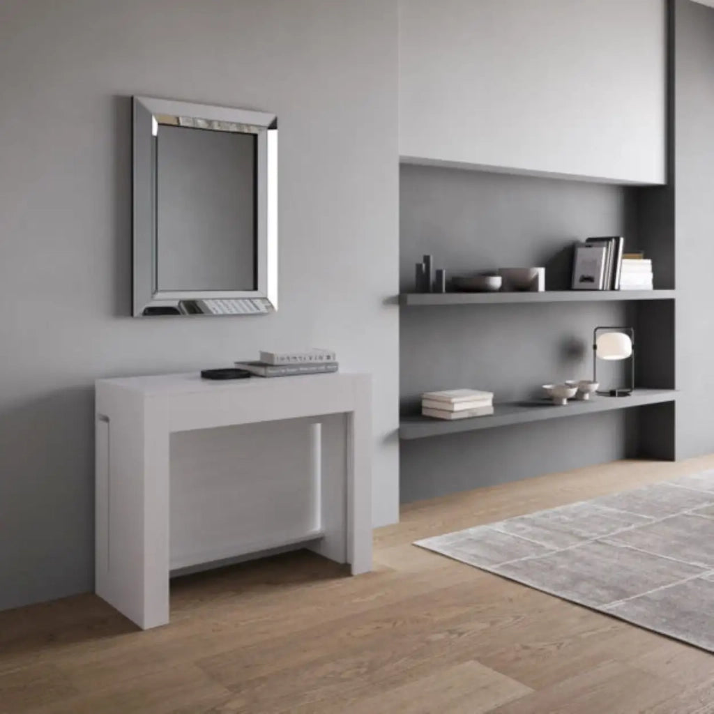 Consolle allungabile 90x42/302 cm Evolve bianco frassino allunghe interne