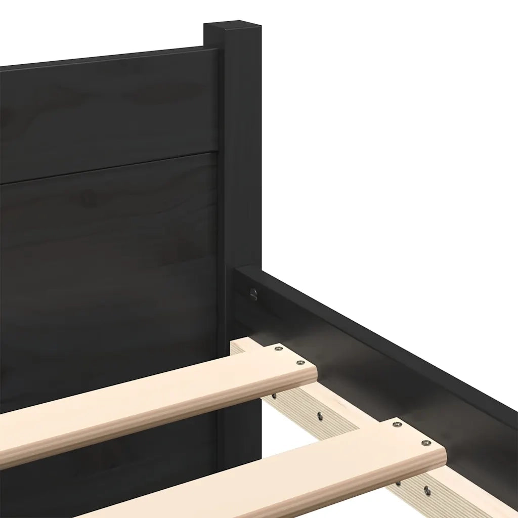Giroletto-Struttura Letto Nero in Legno Massello 140x190 cm 308813