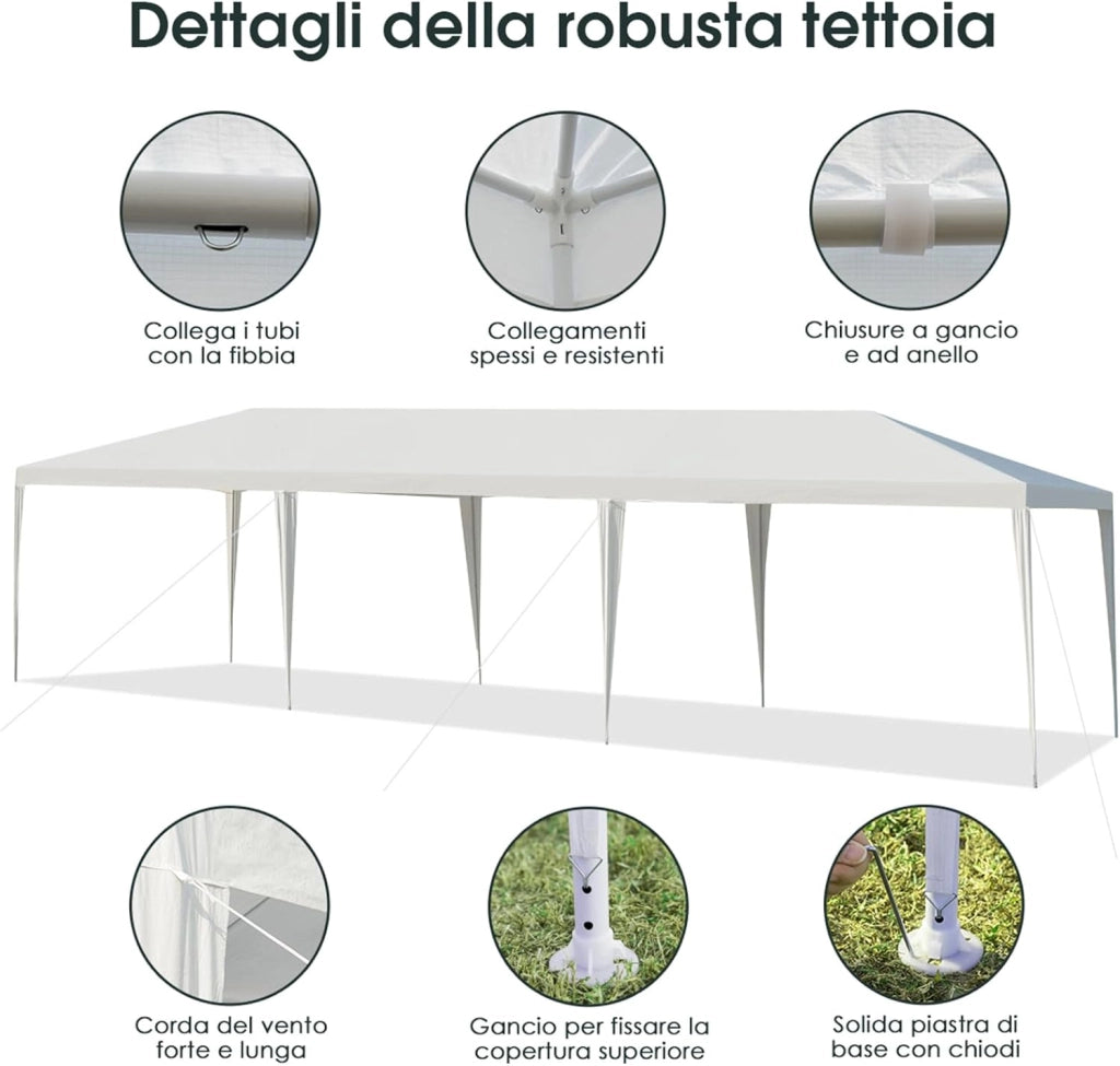 Gazebo da Giardino 3 x 9 m, Tendone per Feste con Struttura in Metallo, Impermeabile e Protezione UV, per Feste, Barbecue, Giardino e Spiaggia (3 x 9 m)