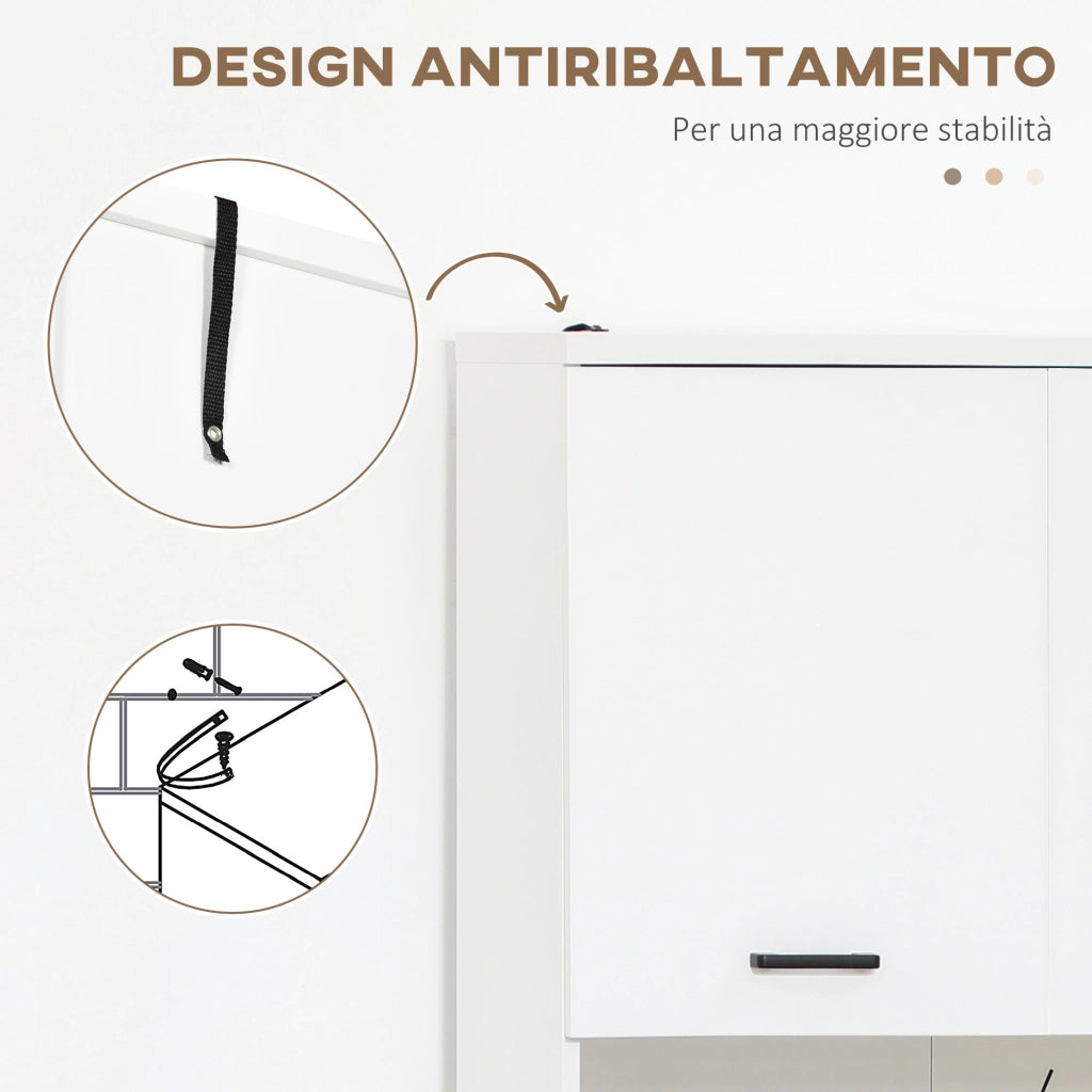 Mobile Bagno 4 ante 2 Ripiani 80x33,5x190 cm in Truciolato Bianco