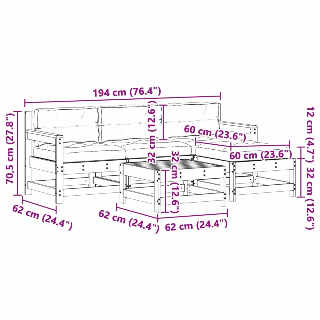 Set Lounge da Giardino 5 pcs Pino Marrone Cerato