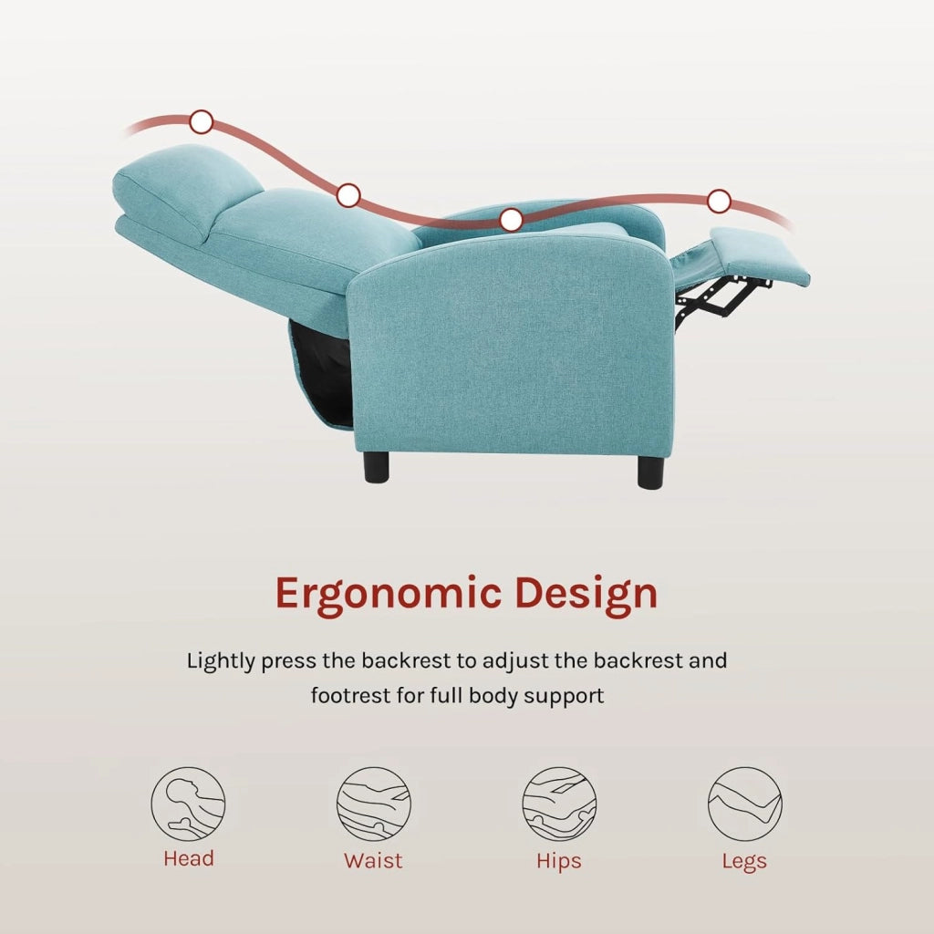 Poltrona Reclinabile a Multilivello, Chaise Longue con Poggiapiedi Regolabile, Poltrona Relax Singolo, Con Schienale Alto, Seduta Imbottita, Lino, Blu, SKS58bl