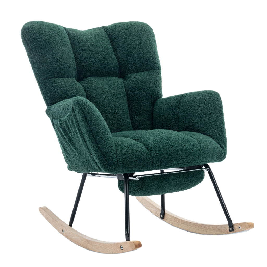 OKWISH Sedia a Dondolo con Poggiapiedi Pieghevole, Schienale Alto Ergonomico e Braccioli Imbottiti, Teddy Verde