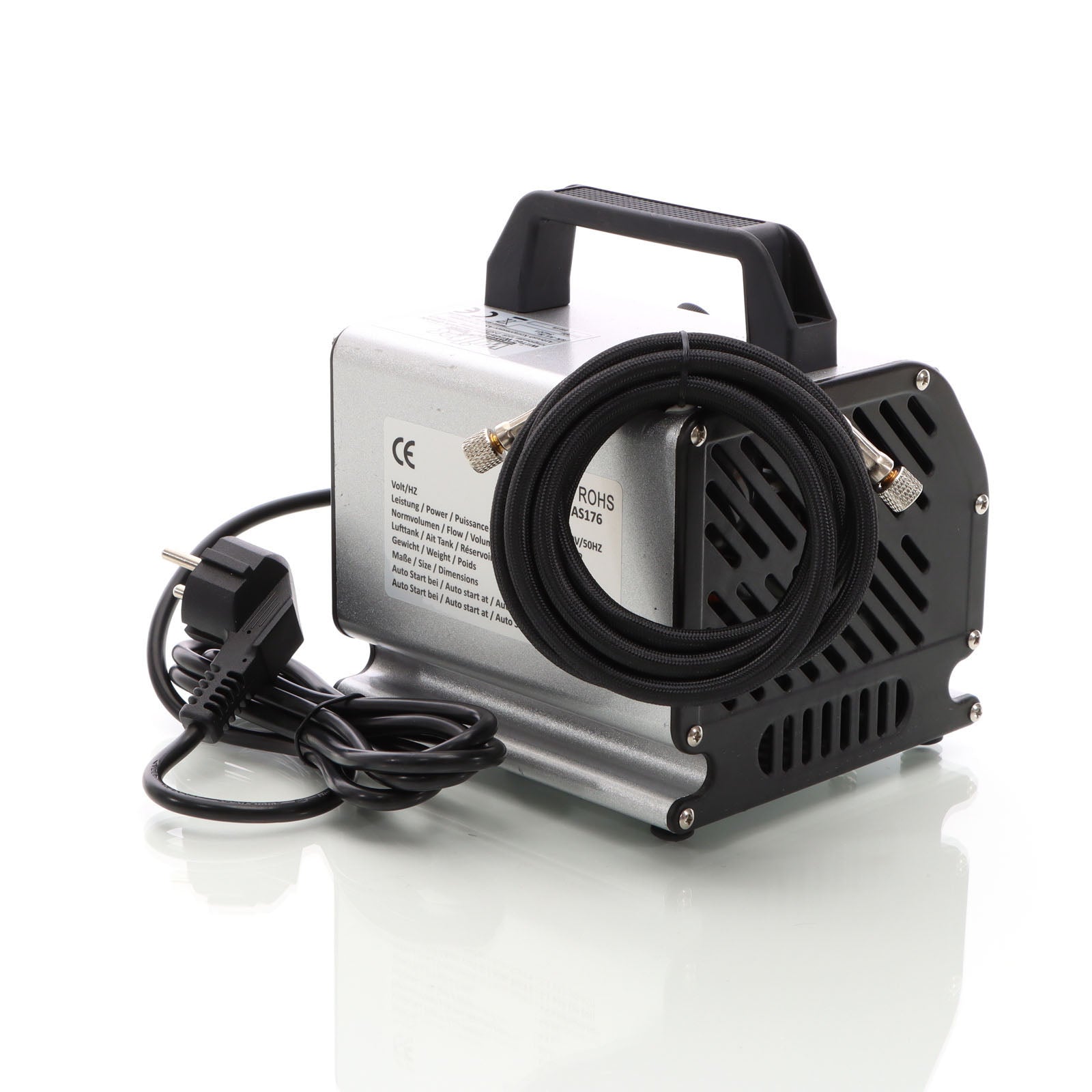 Compressore per aerografo AS176 a 1 cilindro, silenzioso e oil free 3 bar, con manometro