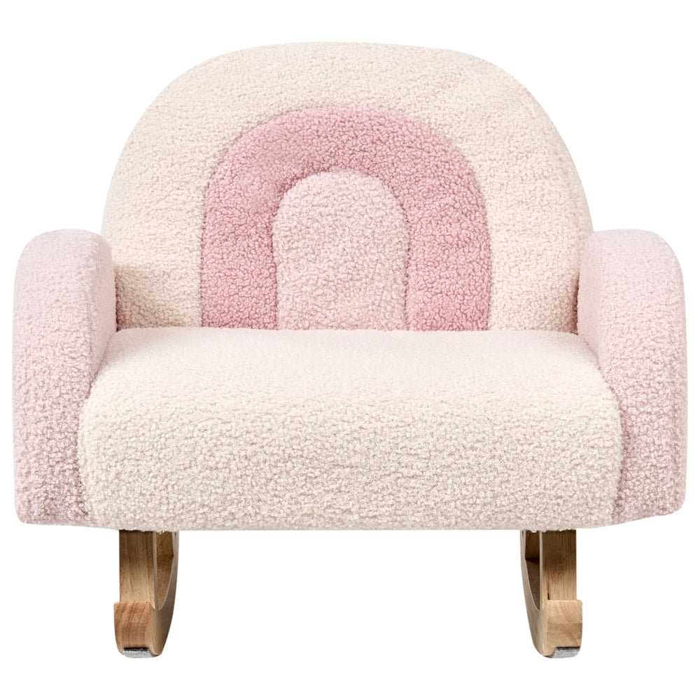 Sedia a dondolo per bambini Rainbow Boucle Gambe in legno per bambini rosa