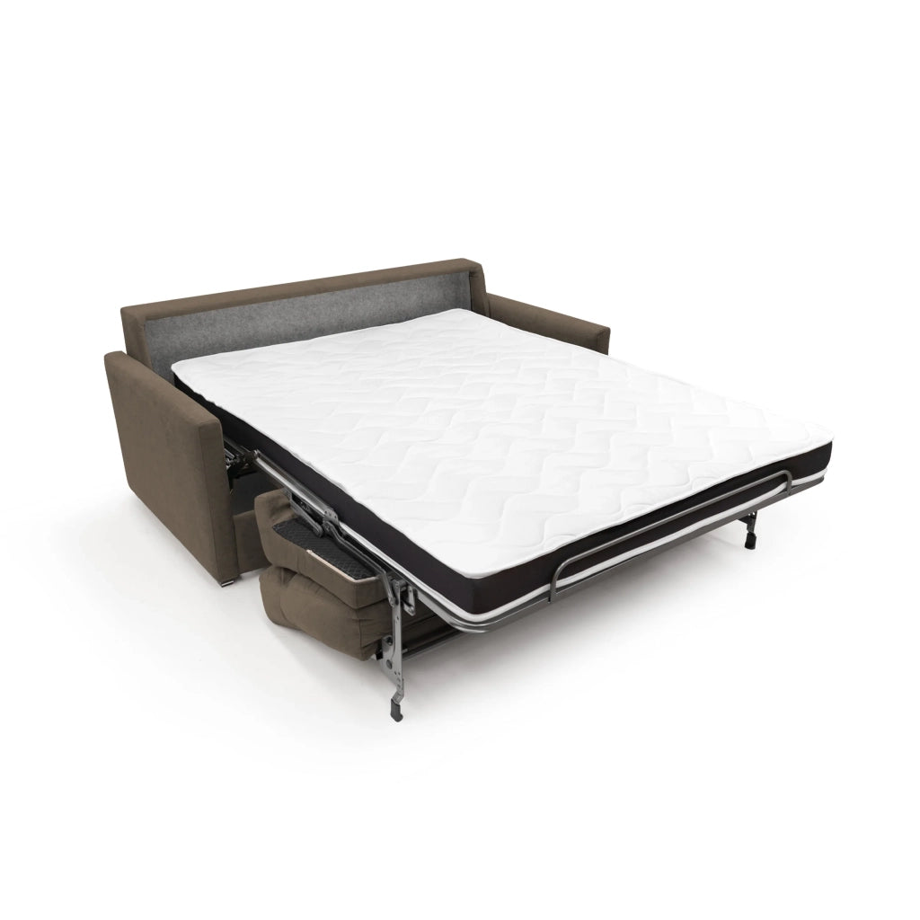 Margot Divano letto matrimoniale con schienale morbido alto in tessuto T02 176 cm (mat. 140x197) marrone