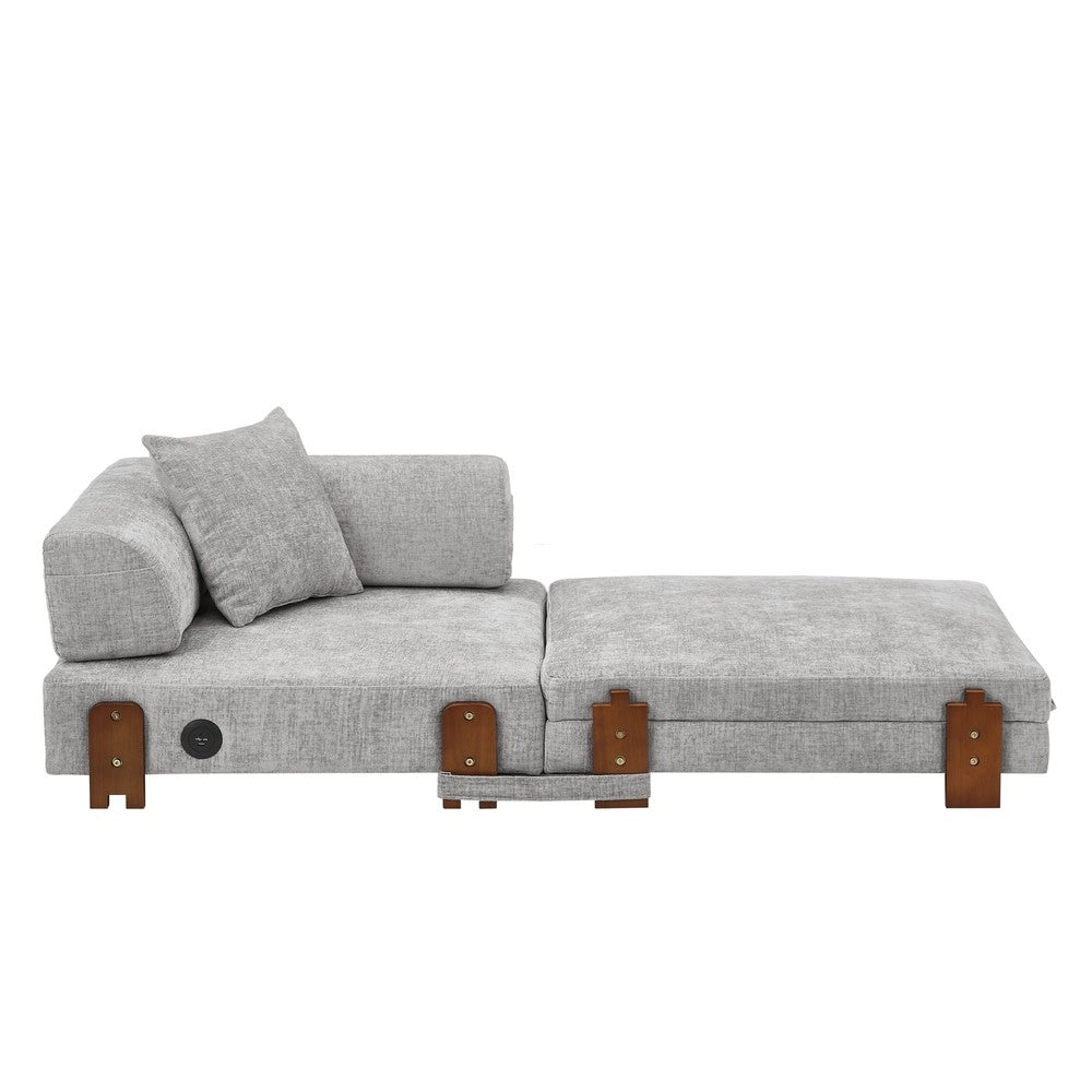 Divano Letto Pieghevole con Contenitore, USB e Braccioli ¨C Xylo ¨C Grigio Chiaro