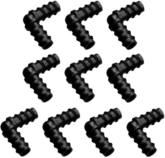 Set di irrigazione a forma L - 10 pezzi - connettore in plastica - 16 mm - connessione semplice - adatto per irrigazione di giardino - connessione di tubo