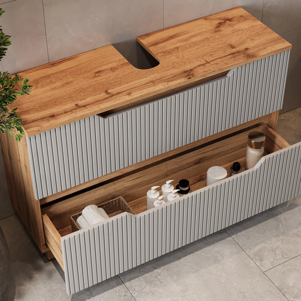 Vicco Set di mobili da bagno Rovere/grigio a righe 2 parti