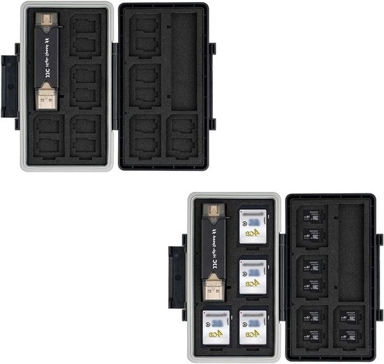 Cassa di archiviazione impermeabile per 8 schede SD e 16 schede Micro SD con lettore di schede e protezione contro danni