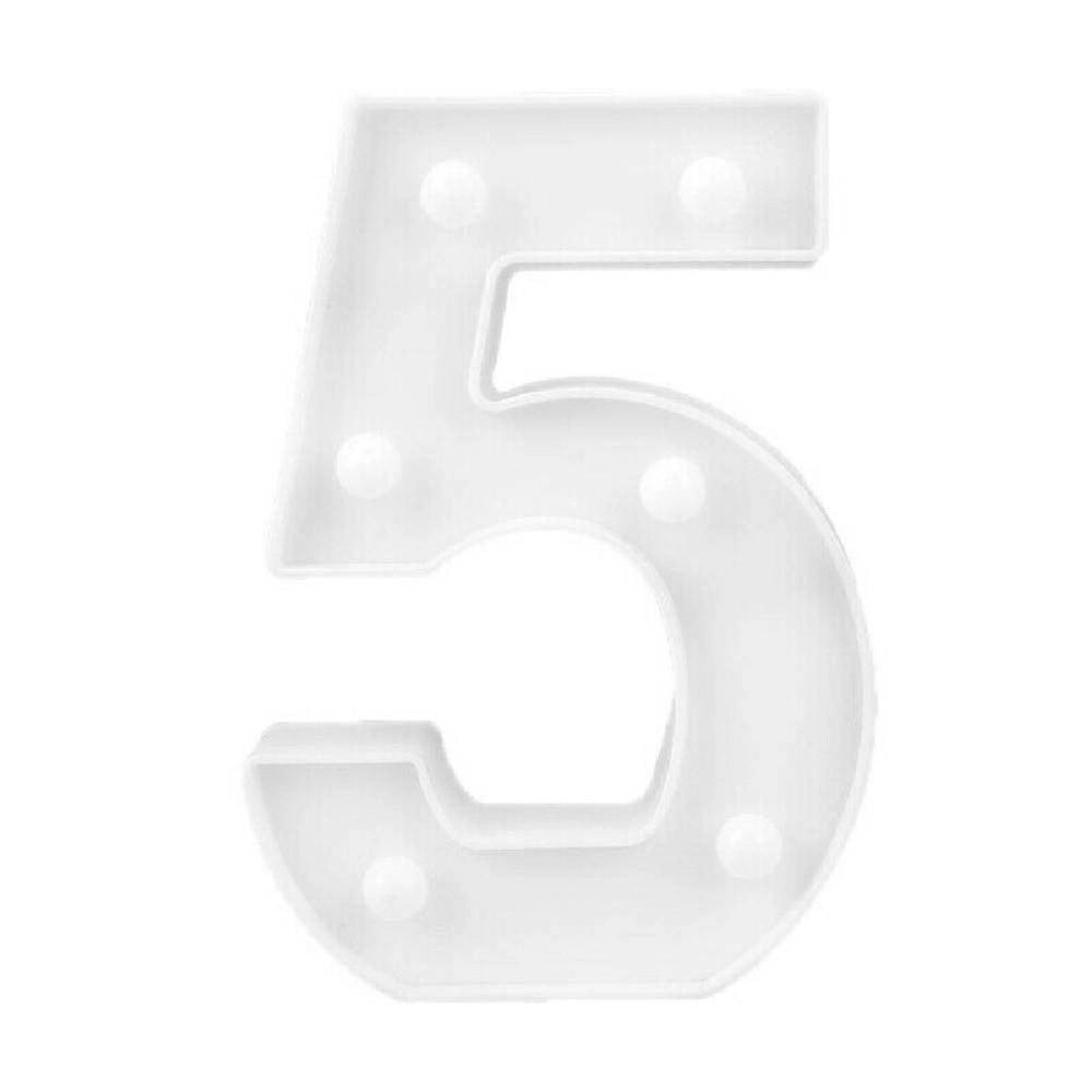 Trade Shop - Numero 5 Luminoso Bianco A Led Decoro Per Eventi Feste Luce Calda 3000k 16x3cm -