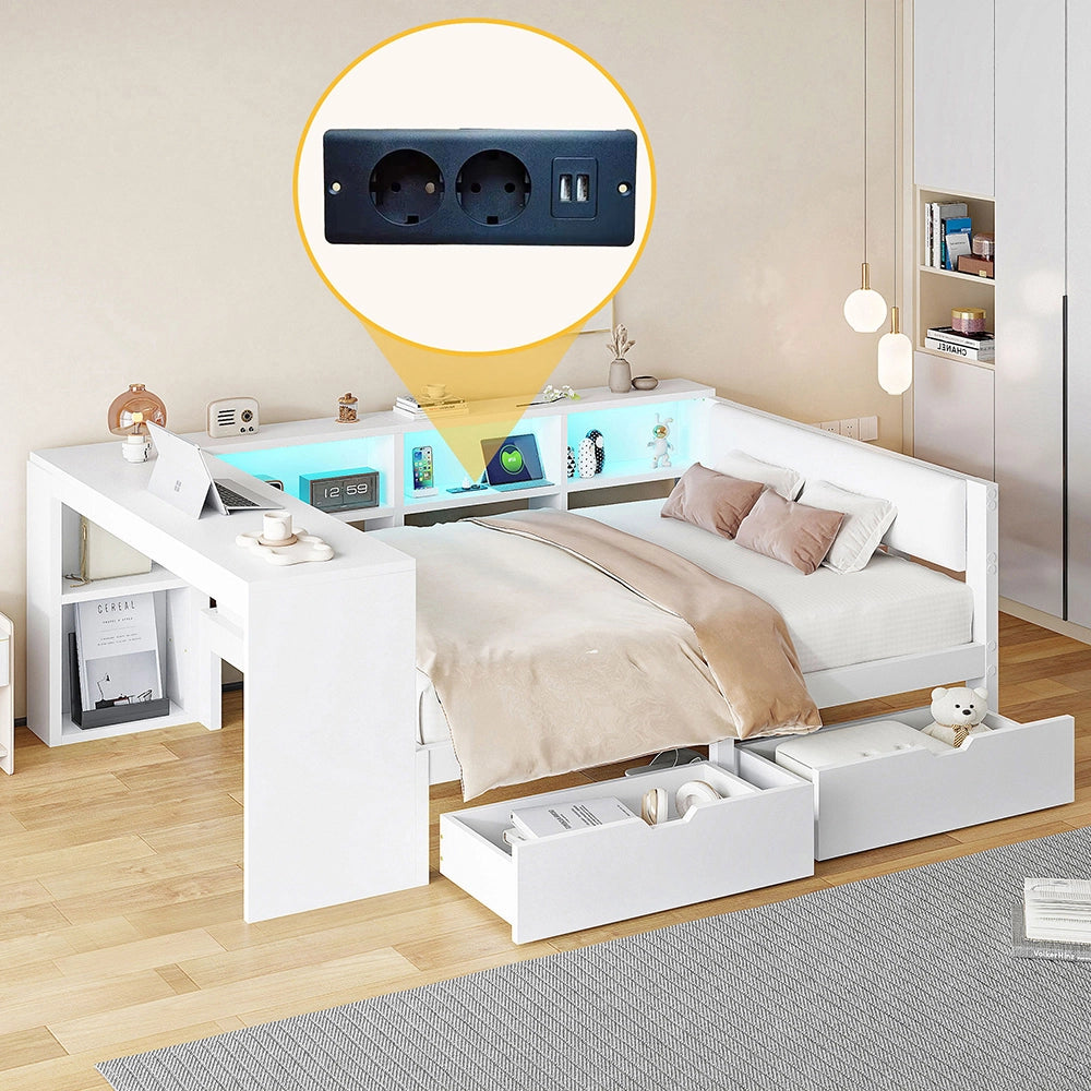 Letto contenitore - Xylo - 140x200 cm LED legno bianco