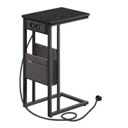 Tavolino laterale/comodino con multipresa/tavolino a forma di C per piccoli spazi 2 porte USB e prese piedini regolabili per camera da letto/soggiorno finitura in legno nero 12_0007571