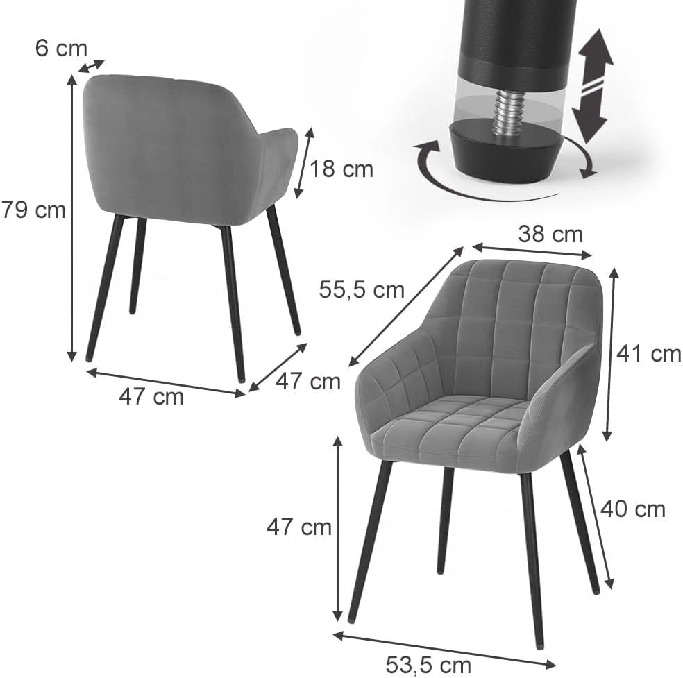 sedie Relio, Grigio, 53.5 x 55.5 cm, con piedini antiscivolo e superficie facile da pulire