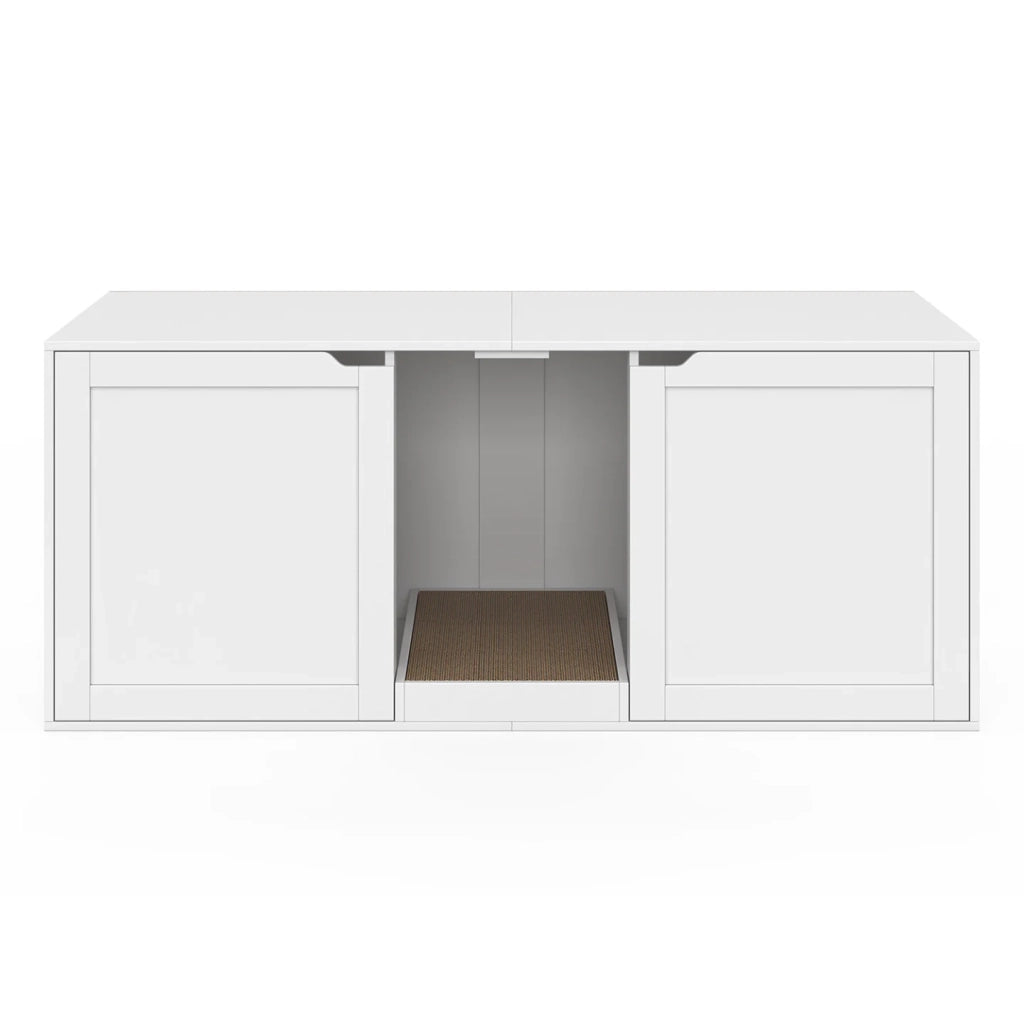 IDMarket - Borsa igienica per gatti XL con 2 porte e tiragraffi in legno bianco