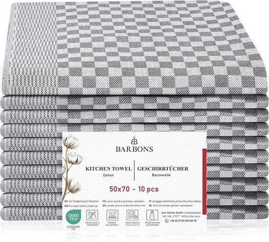 Set di 10 Theedoeken in Coton 50x70 cm, Maniglie da Cucina, Asciugamani, Maniglie da Cucina, Theedoeken Assorbenti in Coton, Tessuto Ruvido, 240 g/m², Set di 10
