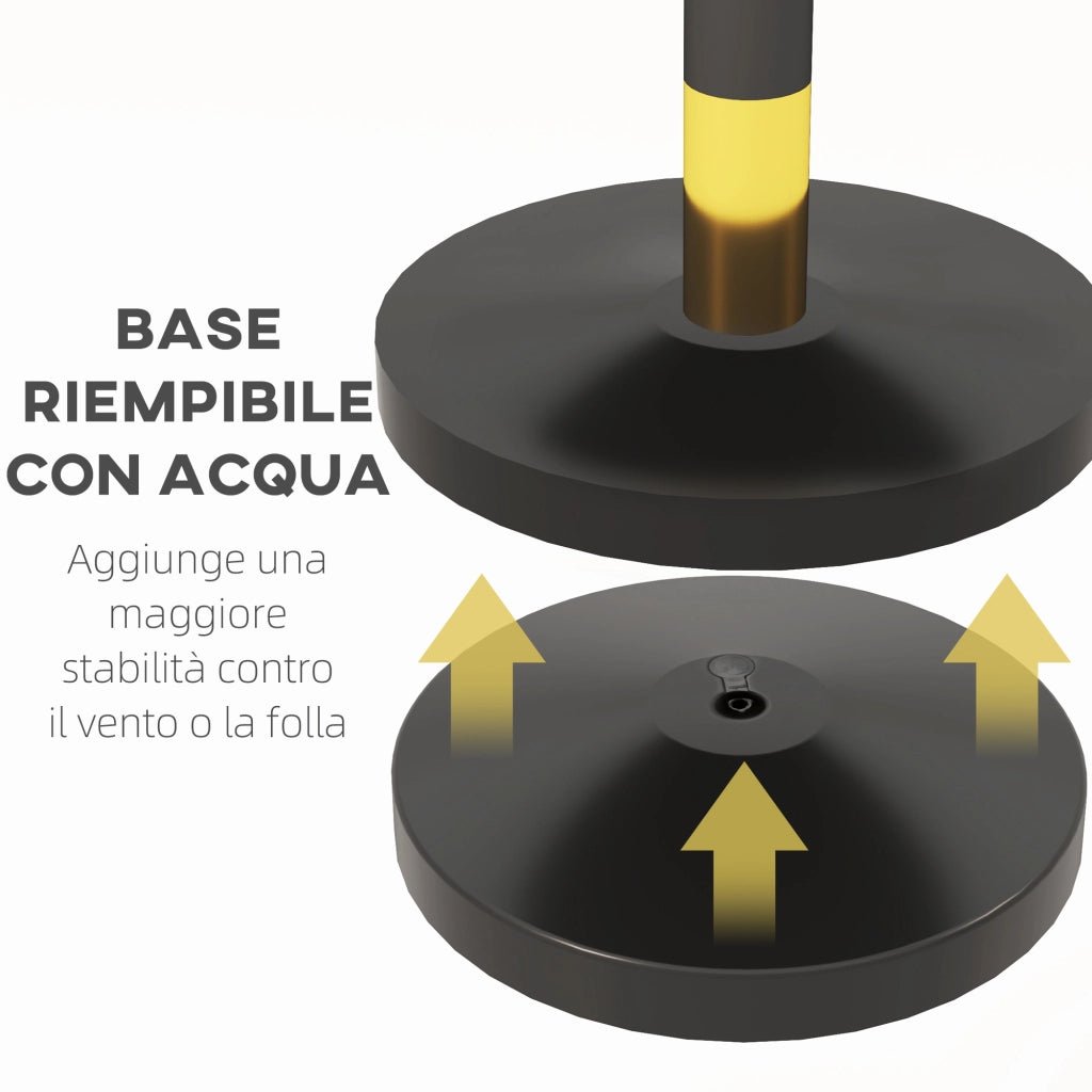 Colonnine Segnapercorso in Acciaio Inox con Corda Vellutata Nera di 1.5 m e Base Riempibile, ?32x96 cm