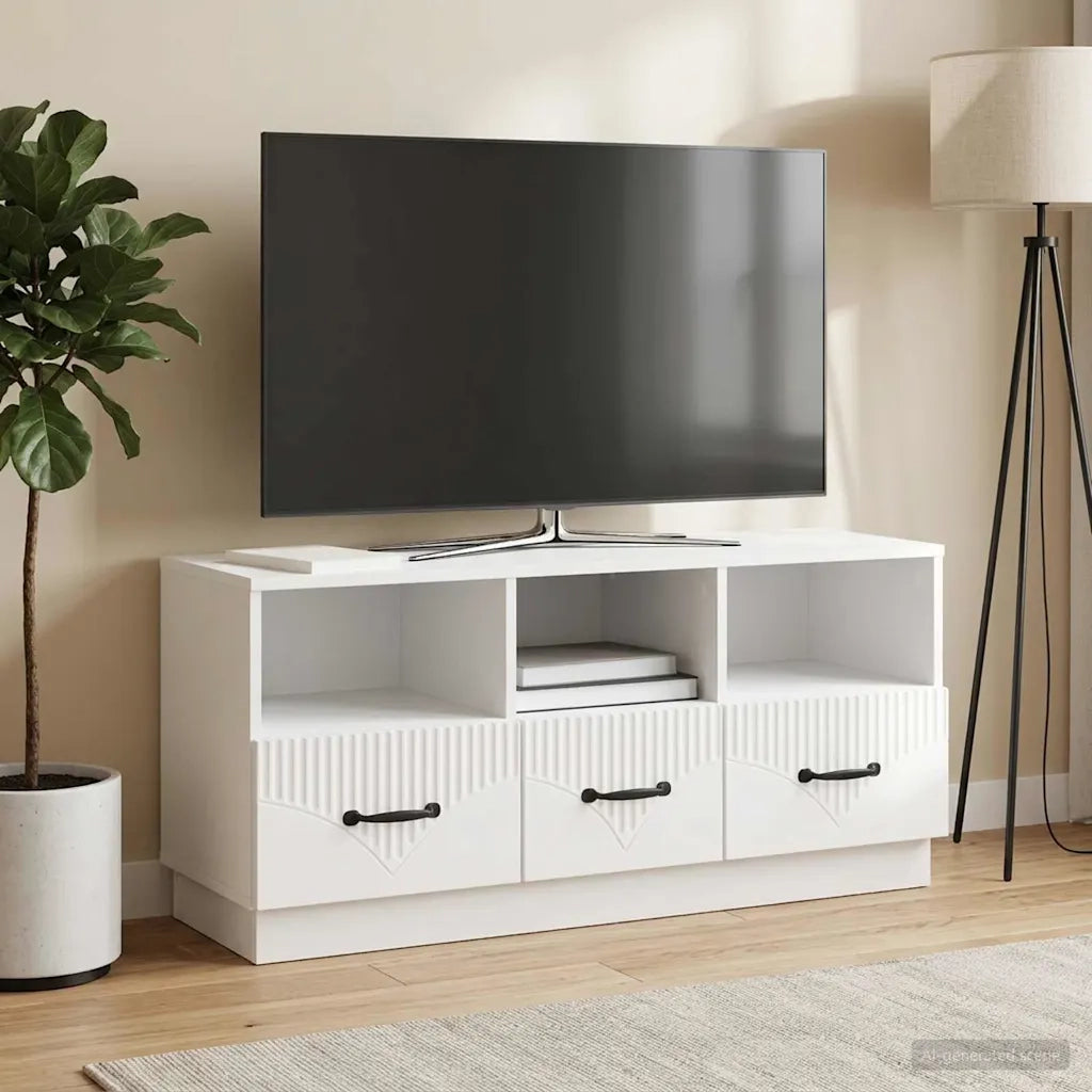 Mobile TV Bianco Lucido 102 x 34,5 x 47 cm Legno ingegnerizzato 895369