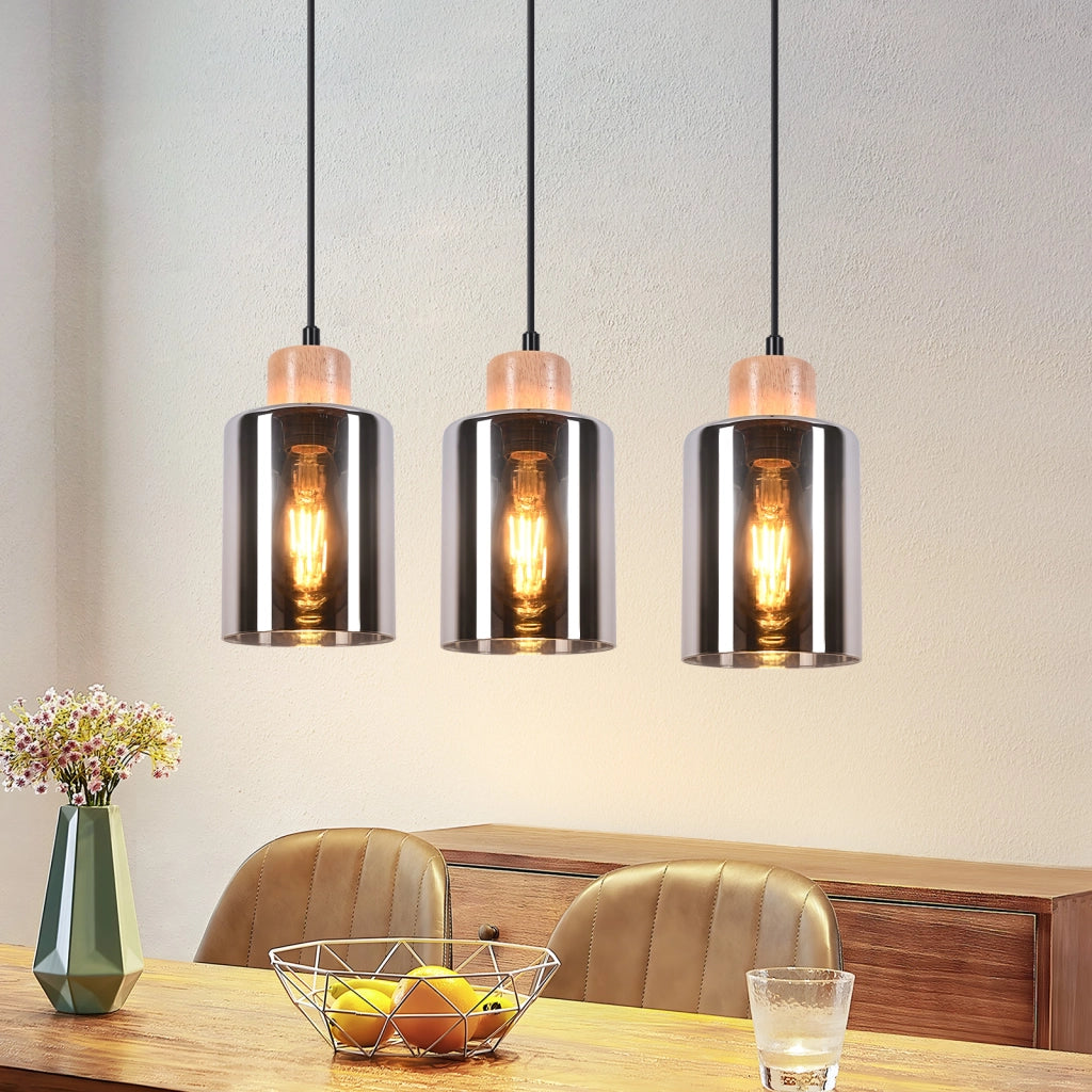 Lampada a sospensione ZMH vintage in legno per tavolo da pranzo 3 luci E27 lampada da sala da pranzo industriale