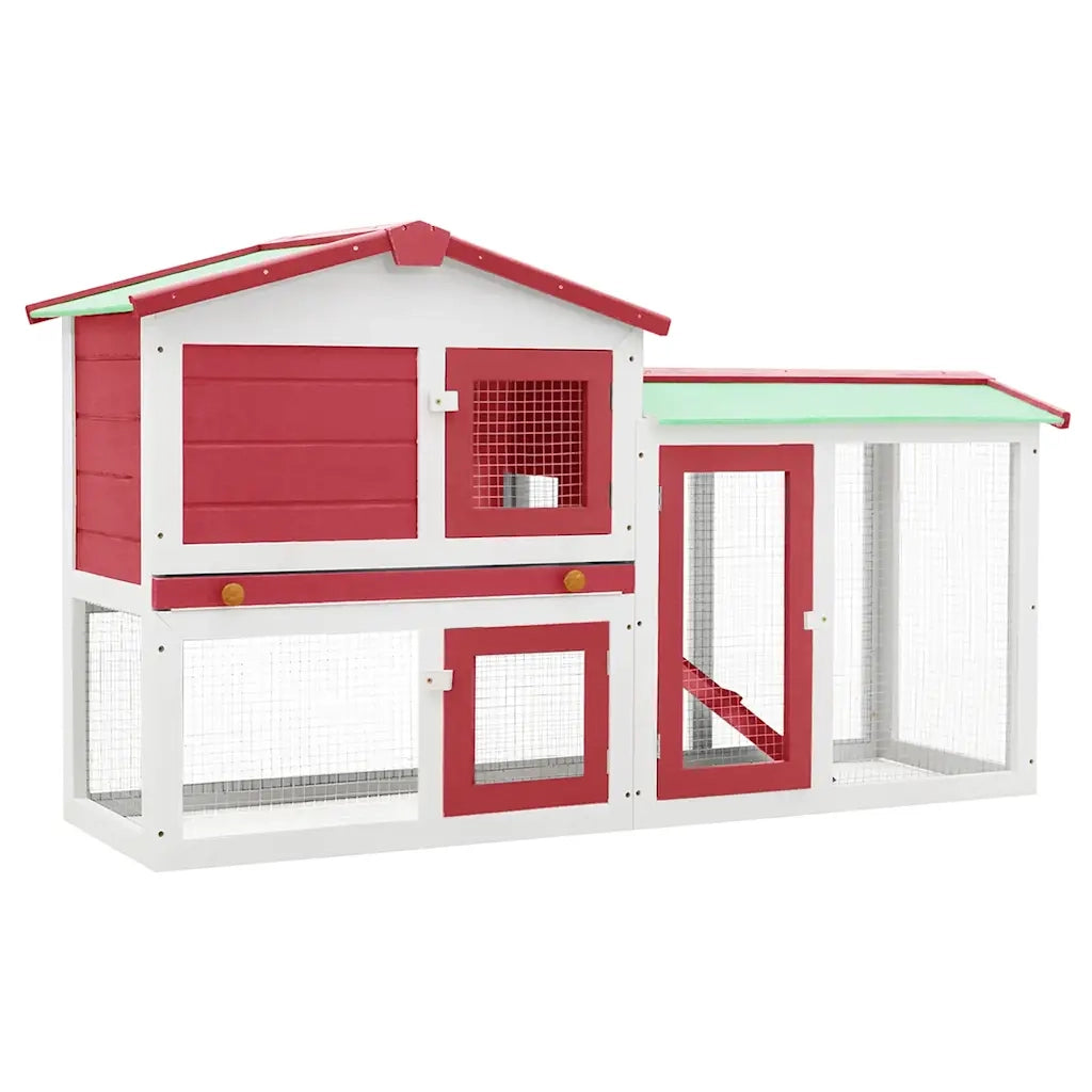 Conigliera per Esterni Grande Rossa e Bianca 145x45x84 cm Legno CFW1185378