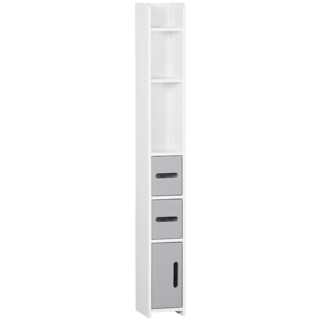 EasyComfort Colonna Bagno con Mensole e Armadietti, Mobile Alto Salvaspazio in Legno 15x17x120cm, Bianco e Grigio