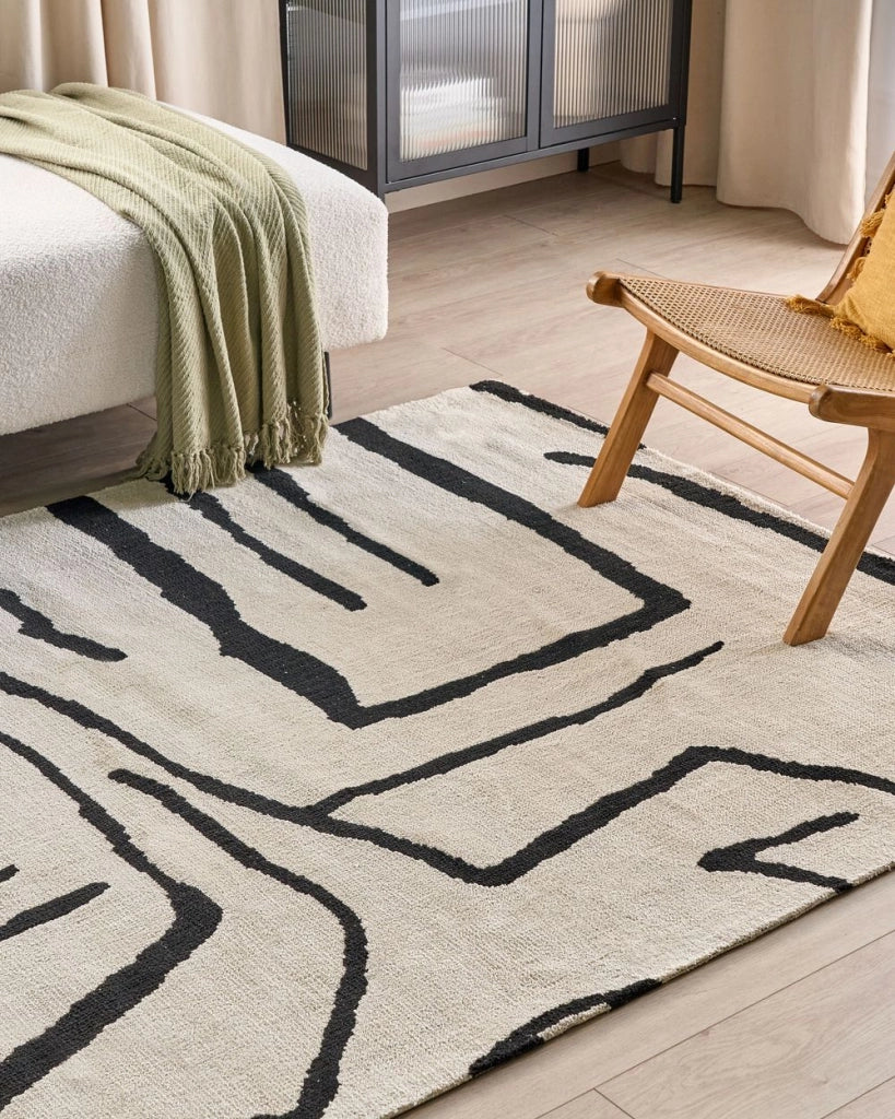 Tappeto Beige Nero Poliestere 160 x 230 cm Motivo astratto geometrico a tinta unita Tappeto da salotto moderno e minimalista