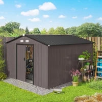 Casetta da Giardino con 2 Porte Scorrevoli e 4 Prese d'Aria in Acciaio, 322x277x192 cm, Marrone