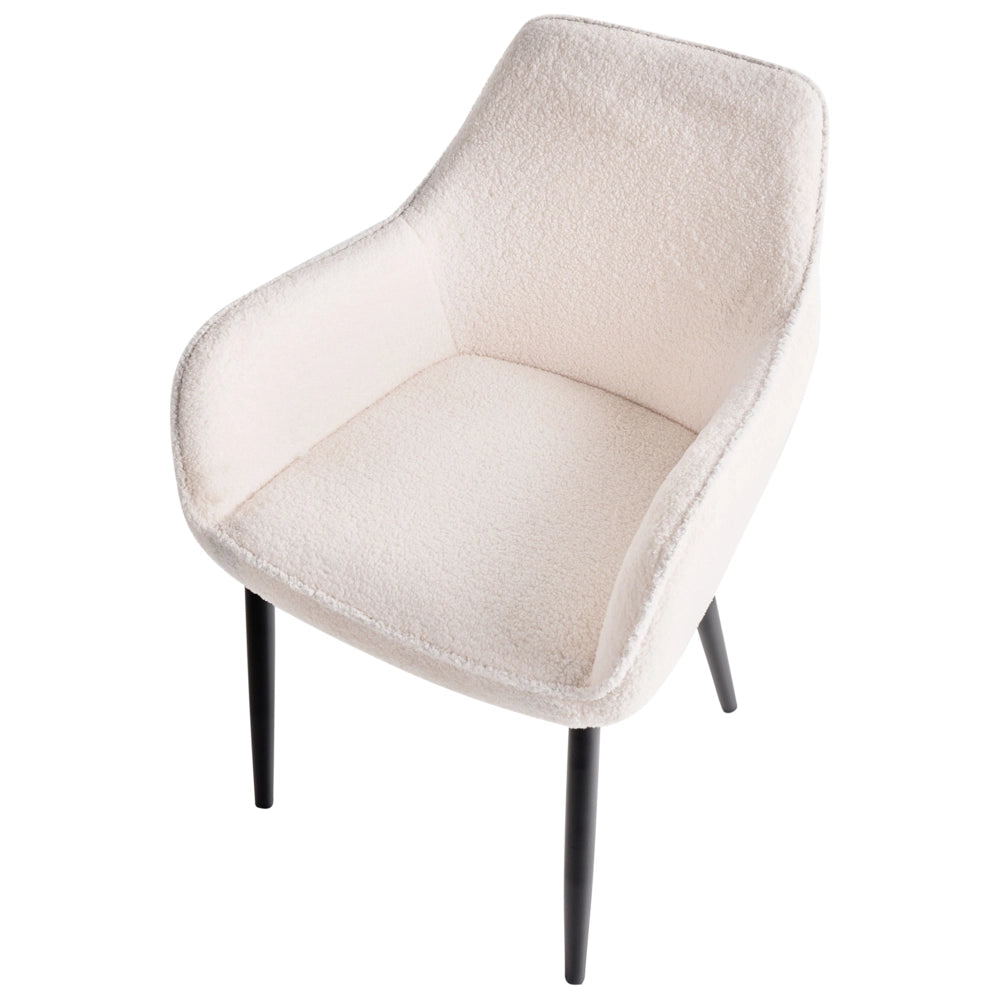 Set di 2 sedie da pranzo in tessuto bouclè bianco braccioli schienale intagliato gambe in metallo moderna industriale