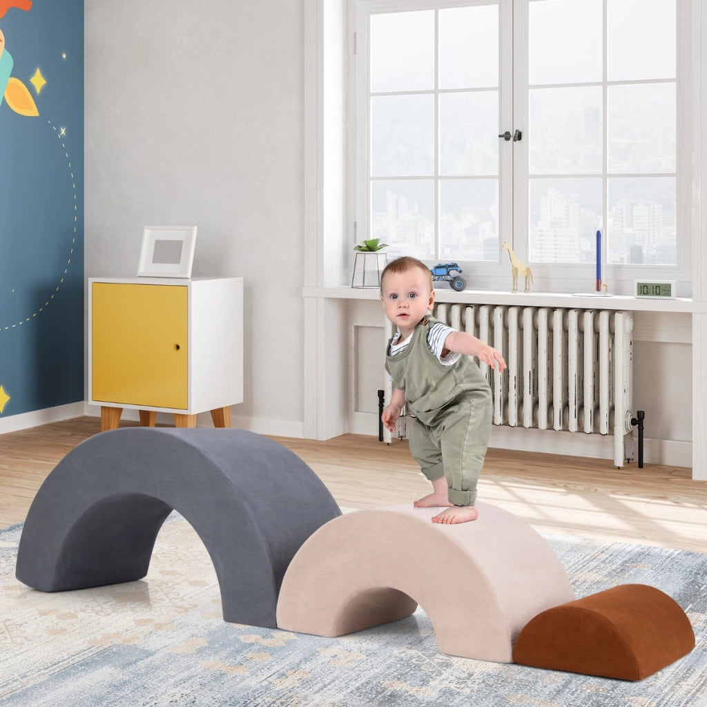 Set di giocattoli per arrampicata per bambini di 3 pezzi, Tunnel gioco interna in schiuma con riempimento elastico Grigio-Giocattoli educativi