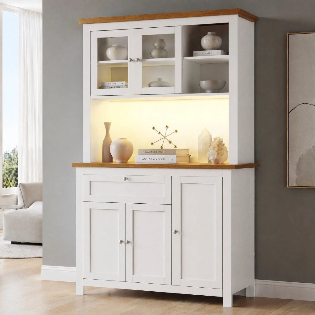 ARMADIO Cucina 104x40x180 cm MDF Bianco con LED e Ripiani Regolabili