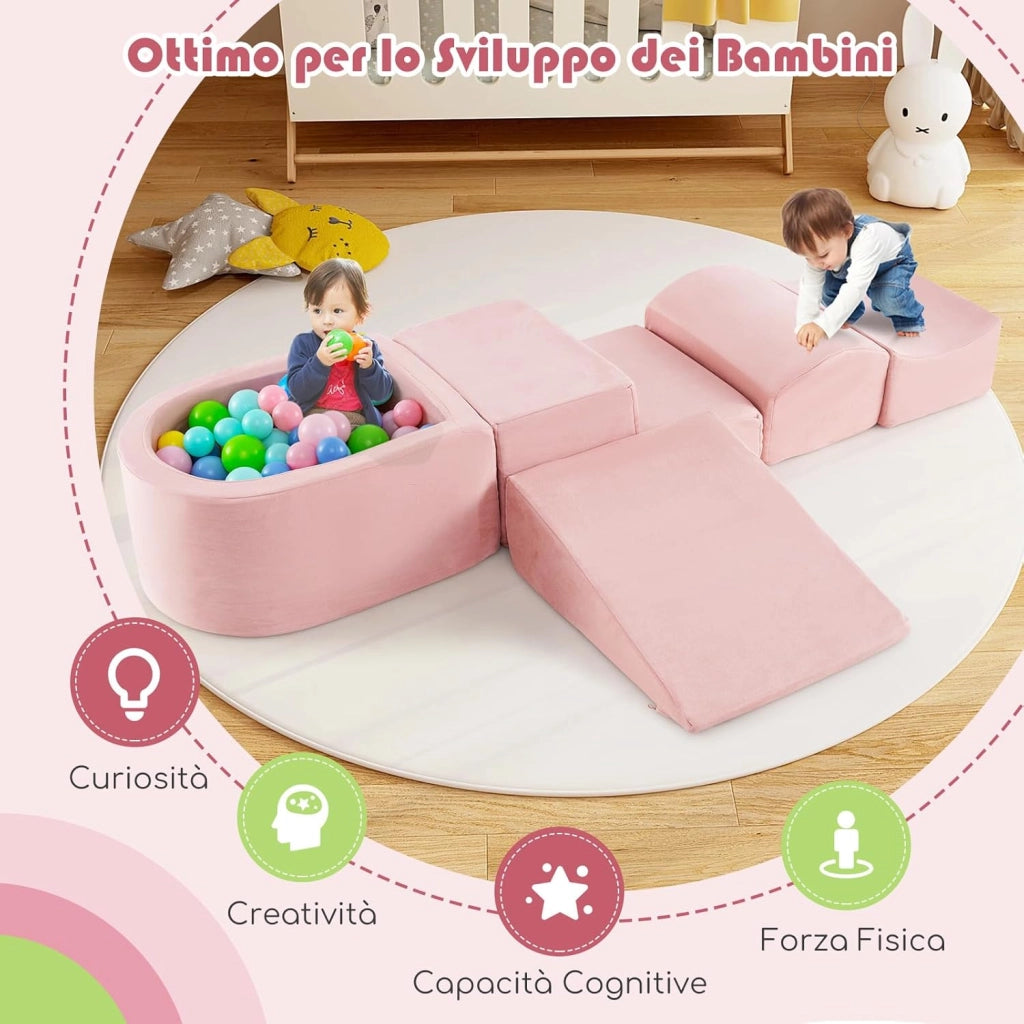 Set di 5 Pezzi Gioco in Schiuma, Blocchi con Piscina di Palline per Bambini, Coperture Lavabili con Cerniere, Blocchi Creativi per Stanza di Giocattoli, Camera da Letto (Rosa)
