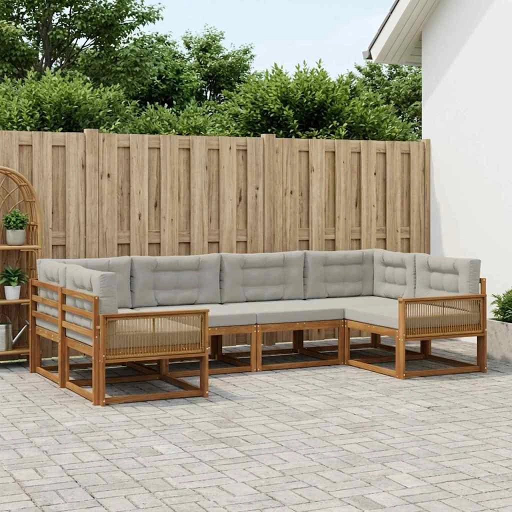 Set di divani da esterno 6 pz Naturale e Grigio Chiaro 3382849