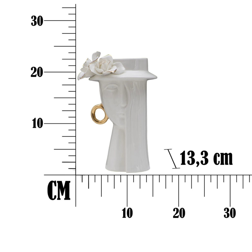 Vaso Decorativo Viso 29, Bianco, Porcellana, 15x13,3x23,5 cm