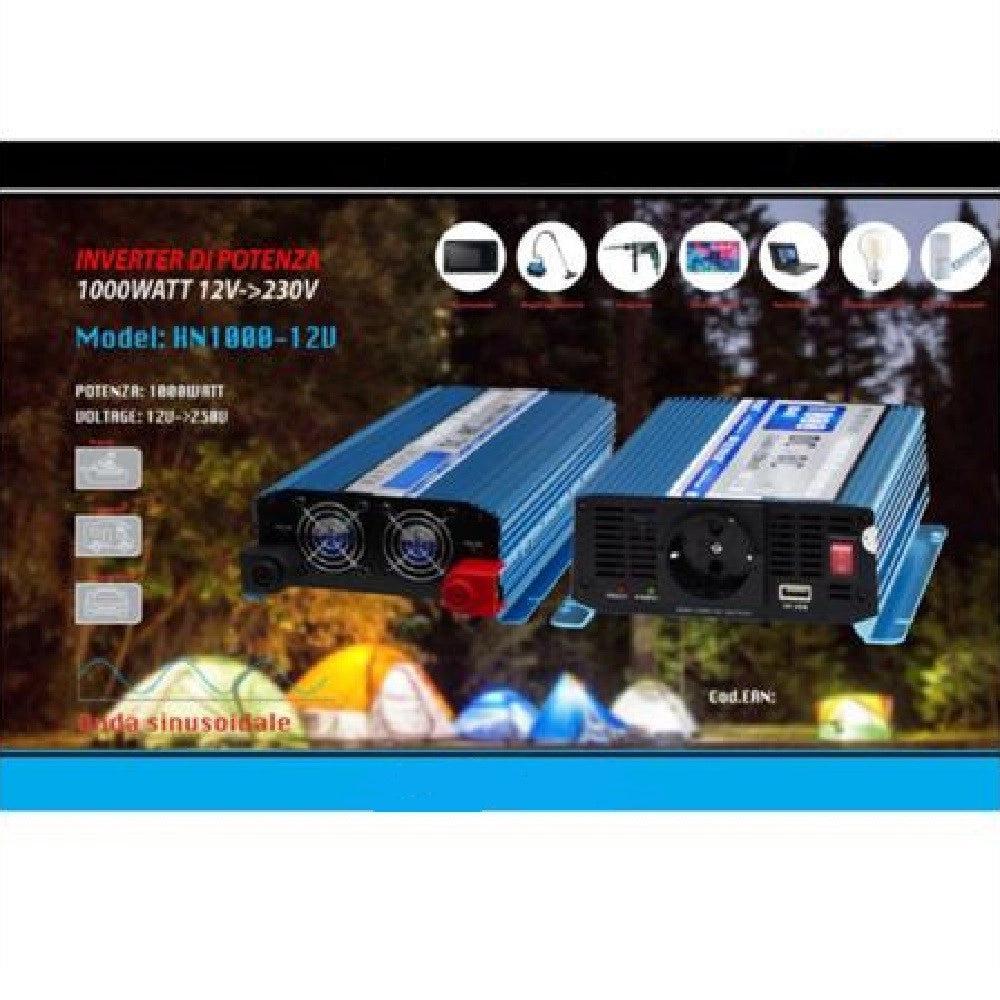 Trade Shop - Inverter 12v A 230v Camper Auto 1000w Di Potenza Onda Sinusoidale Hn1000-12v Maxtech -