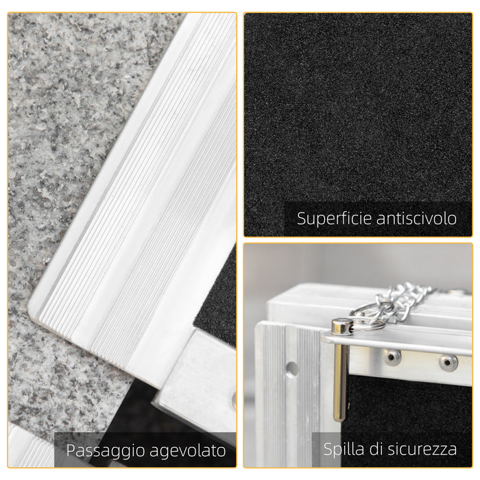 Rampa Pieghevole per Sedia a Rotelle 122x73,5 cm in Alluminio con Rivestimento Antiscivolo e Bordi Nero